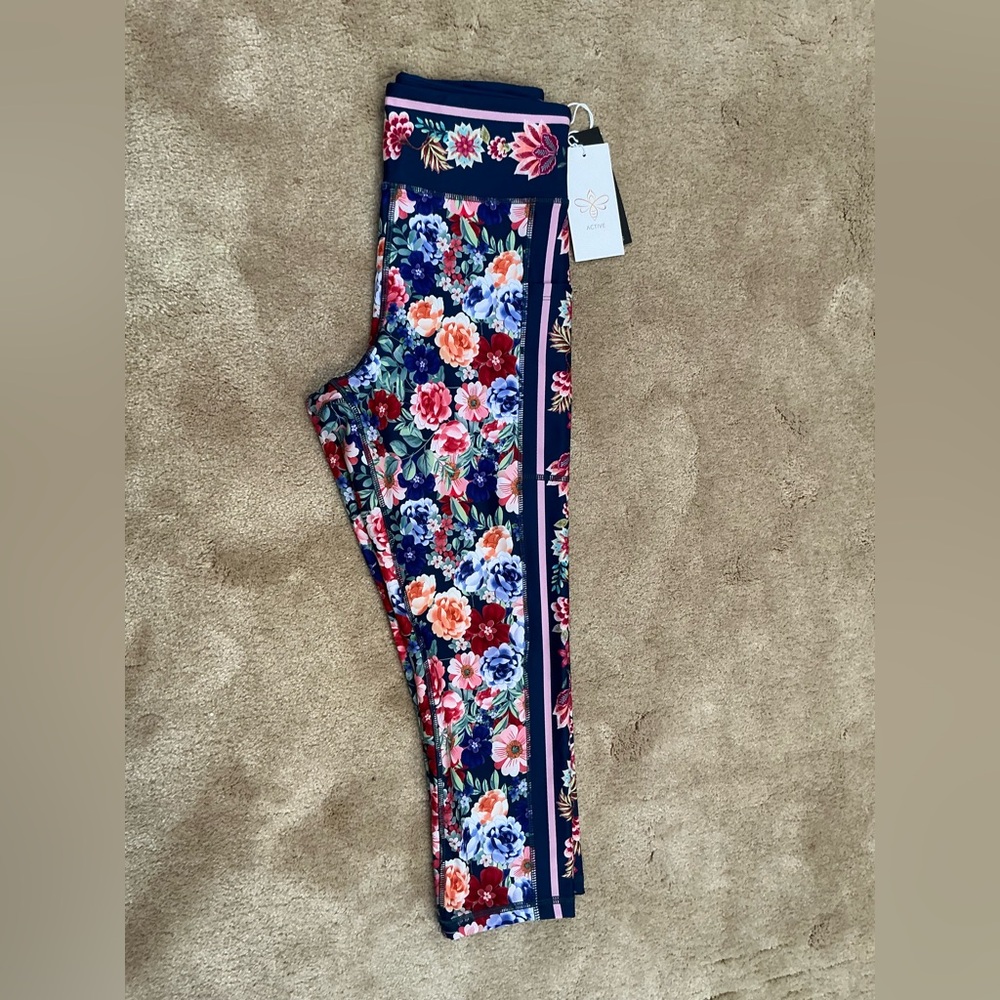 NEW Johnny Was Blue Floral Leggings Otti Bee Active Legging Medium - Picture 3 of 3
